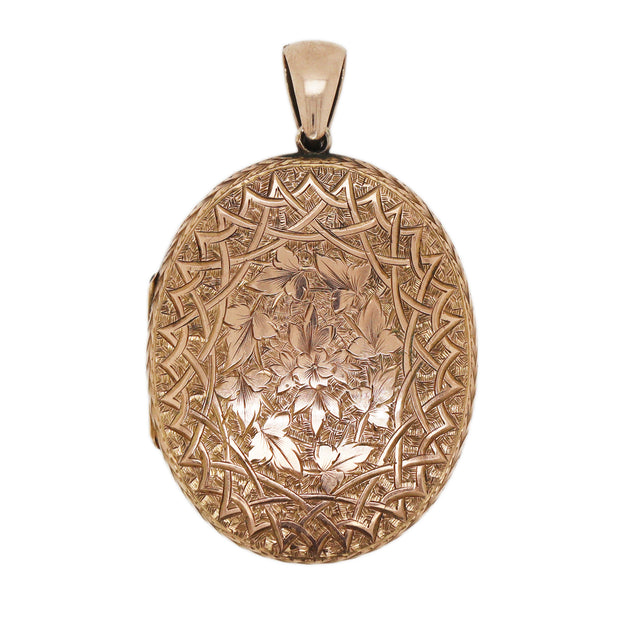 9CT Rose Gold Antique Carved Locket Pendant