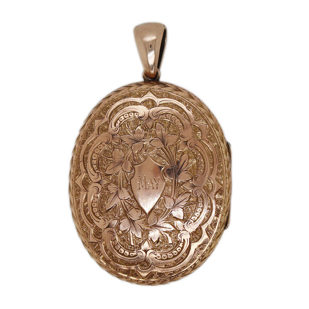 9CT Rose Gold Antique Carved Locket Pendant